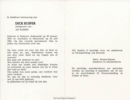 bidprentje Dirk Albertus Kuiper (tekst)