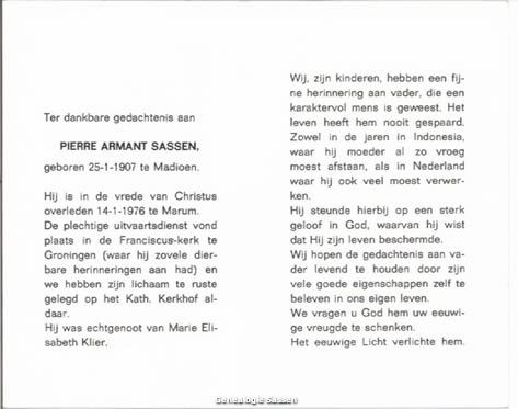 bidprentje Pierre Armand Sassen (tekst)