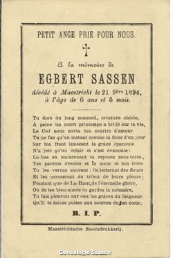 bidprentjes Joseph Ferdinand Egbert Sassen (tekst - Frans)