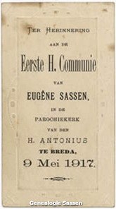 communieprentje Dr. Eugène Marie Louis Sassen (tekst)