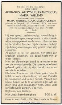 bidprentje Adrianus Aloysius Franciscus Maria Willems (tekst)